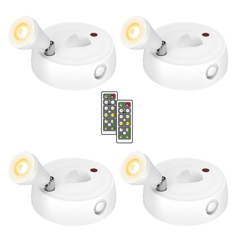 Spot Lights Indoor 4 Pack, Wireless Spotlight Battery Operated, Dimmable LED Accent Light Remote Control, 2700K Warm White Small Uplight Focus Light for Display Painting Picture Artwork Closet