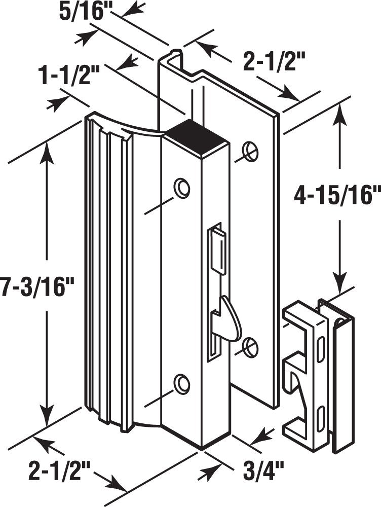 Prime-Line C 1001 Sliding Glass Door Handle Set, 4-15/16 In., Extruded Aluminum, Black (Single Pack)