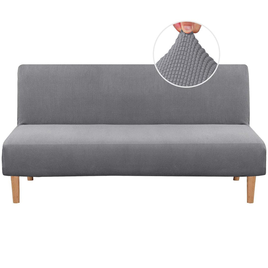 Armless Futon Cover Stretch Sofa Bed Slipcover Protector Elastic Feature Rich Textured High Spandex Small Checks Jacquard Fabric Futon Cover, Machine Washable, Dove