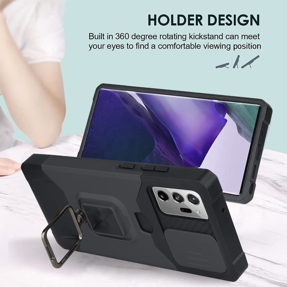 Black Samsung Galaxy Note 20 Ultra Case with Stand Grip/Camera Slide Protection/Magnetic Car Mount/Card Holder Design,Slim Shockproof Protective Case for Samsung Note 20 Ultra 6.9 2020