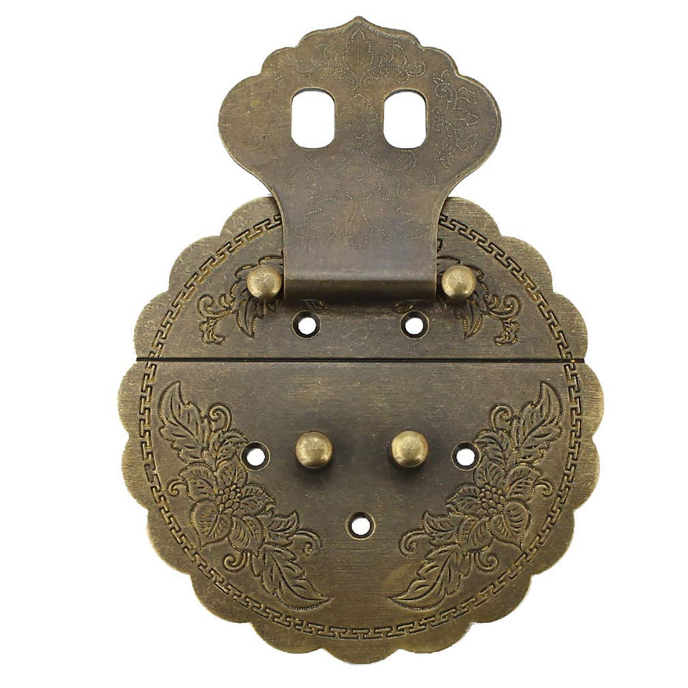 Antique Brass 3.54/9cm Round Embossing Brass Hasp Buckle Lock Latch Cabinet Box Furniture Hardware Hasp (Antique Bronze)