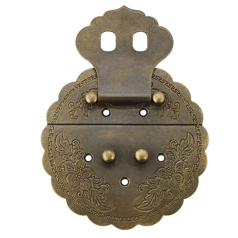 Antique Brass 3.54/9cm Round Embossing Brass Hasp Buckle Lock Latch Cabinet Box Furniture Hardware Hasp (Antique Bronze)