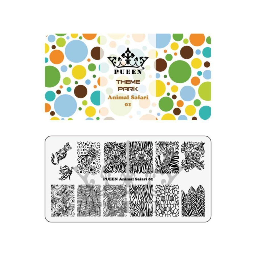 Nail Art Stamping Plate - Animal Safari 01 - Theme Park Collection 125x65mm Unique Nailart Polish Stamping Manicure Image Plates Accessories Kit - BH000713