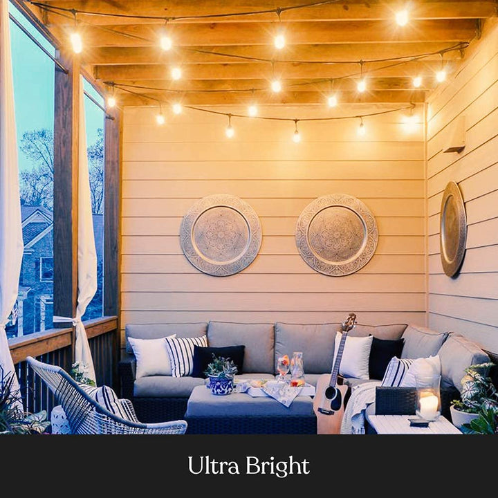 Ambience Pro Outdoor String Lights - Commercial Grade Waterproof Patio Lights with 48 Ft Dimmable Incandescent Edison Bulbs, Porch String Lights for Patio, Backyard - 15 Bulbs 11W