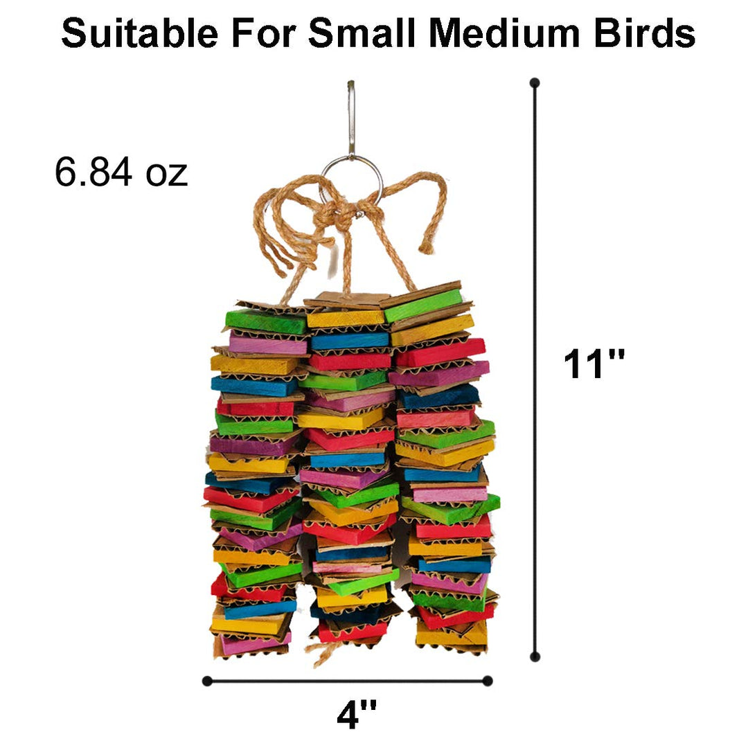Parrot Toys for Medium Birds, Cardboard Bird Toys African Grey Parrot Toys, Natural Wooden Bird Cage Chewing Toy with Clip for Small Medium Parrots and Birds Cockatiel Conure