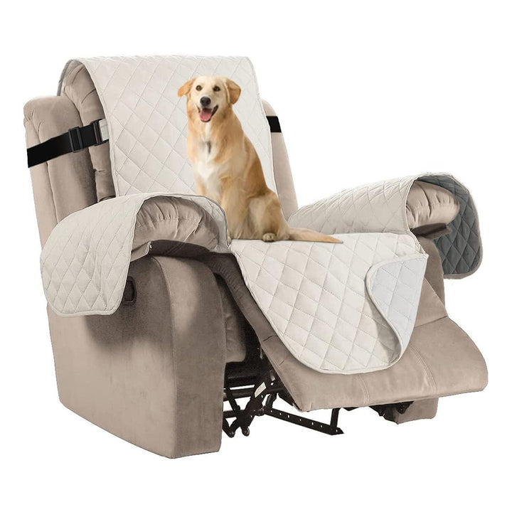 Reversible Quilted Recliner Covers Recliner Chair Cover Water Resistant Furniture Protector Washable Couch Cover with Elastic Straps for Kids, Pets (Recliner, Ivory/Beige)