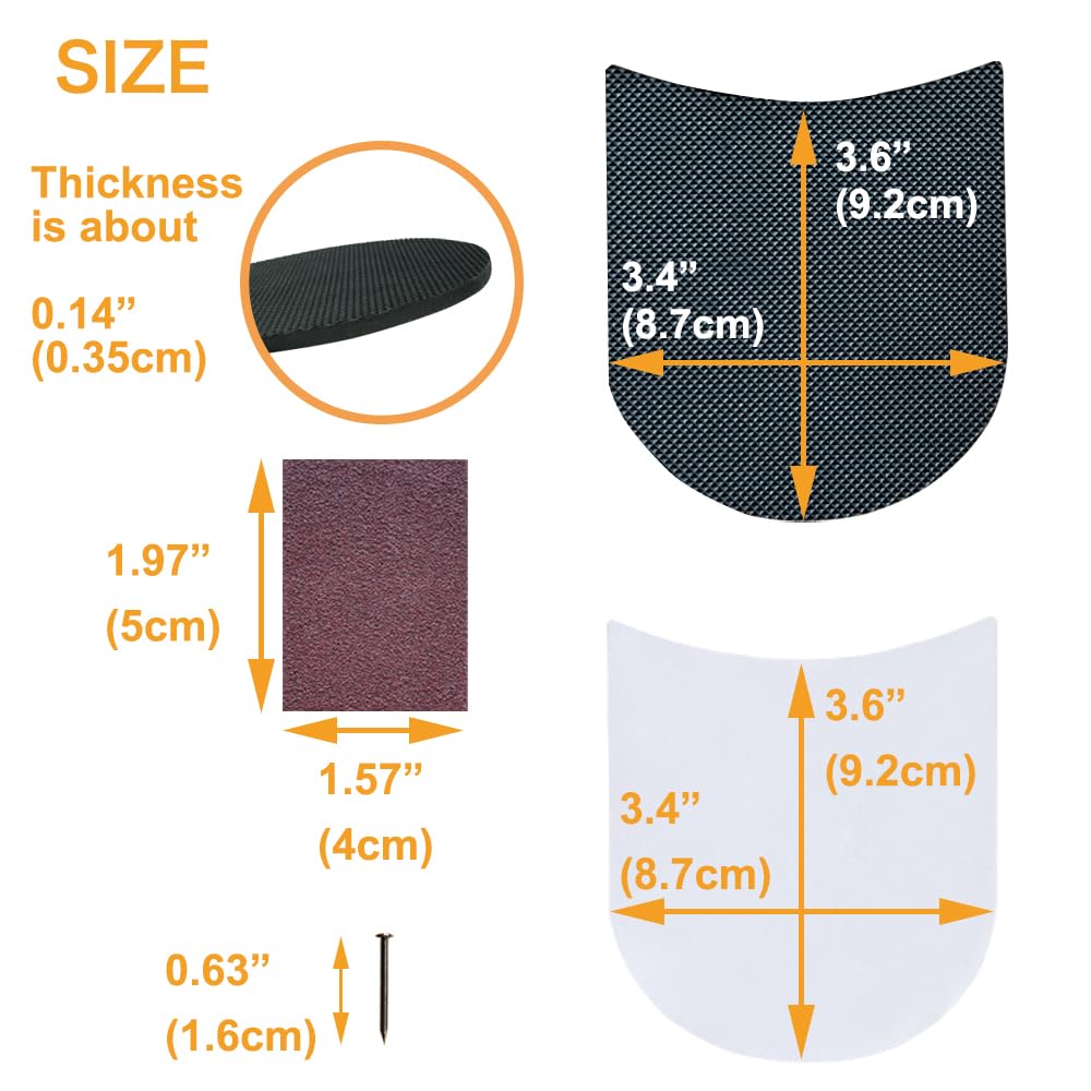 Unikstep 2 Pairs Shoe Heel Pads, Shoe Repair Rubber Heels, 3.5mm Thickness Anti Slip Cushion and Protector, Replacement Kit with Nails Sandpapers Self Adhesive Stickers