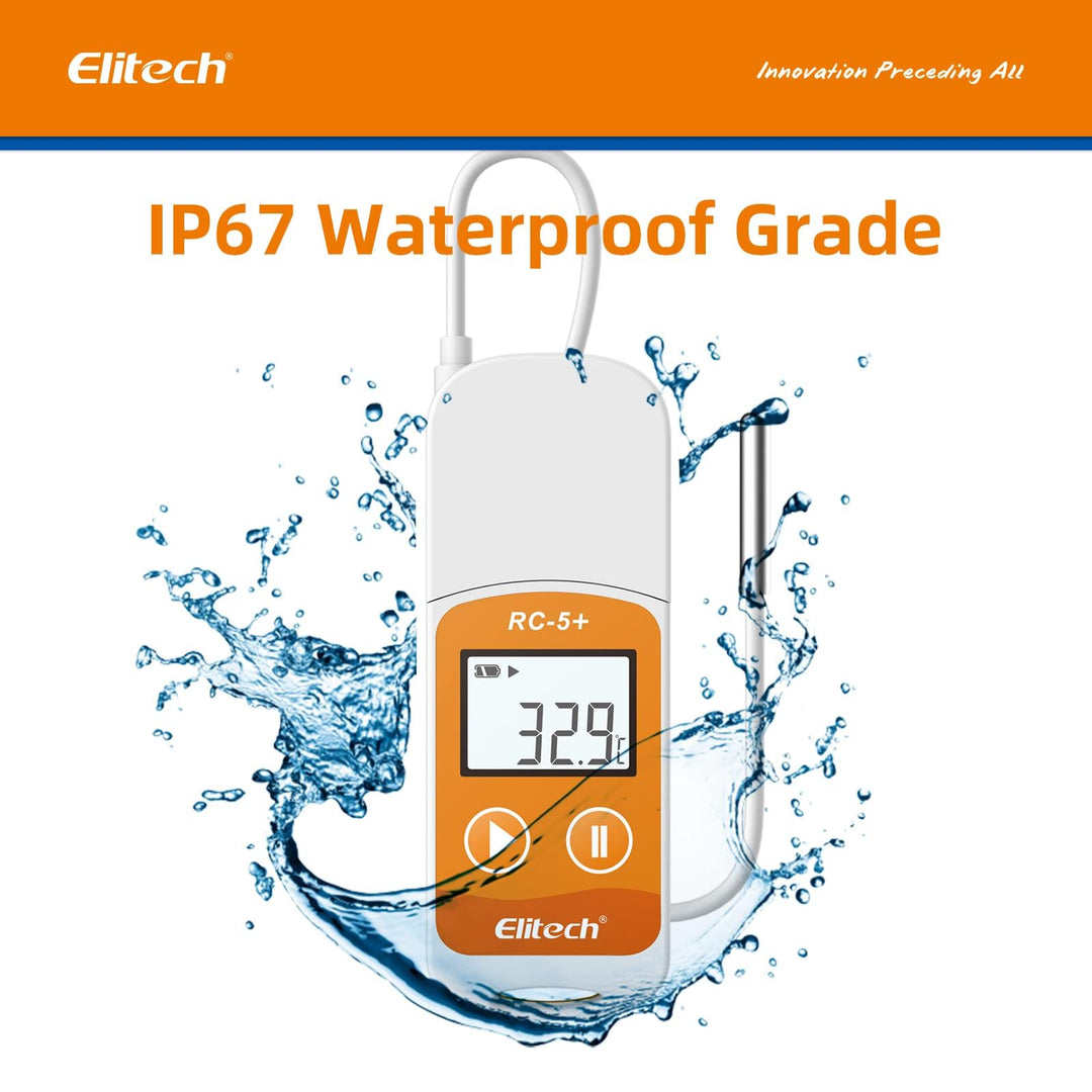 RC-5+ TE Digital PDF USB Temperature Data Logger Reusable Recorder Refrigerator Thermometer 32000 Points High Accuracy (Extra External Sensor)