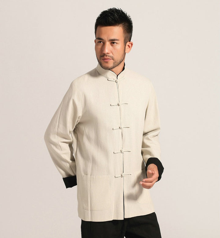 Kung Fu Jacket Both Sides Wear Tops Martial Arts Long Jersey (M, Black with Beige)