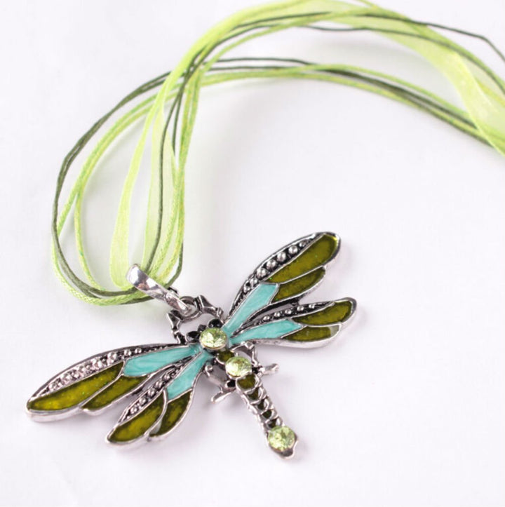 Fashion Creative Bohemian Jewelry Ethnic Multi-layer Chain Colorful Enamel Dragonfly Pendant NecklaceGreen