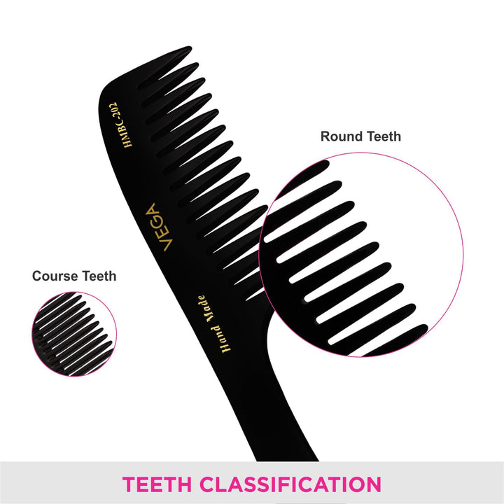 Vega Shampoo Hair Comb,Handmade (India's No.1* Hair Comb Brand)For Men and Women, Black, (HMBC-202)