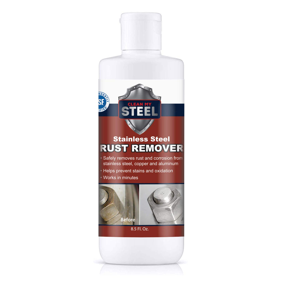 Stainless Steel Rust Remover & Cleaner, NSF Approved Safe for Food Areas. Non-Toxic Stainless Steel Cleaner for Appliances is Perfect for Rust Stains, Your Fridge, Best Knife or Pan & more (8.5 oz)