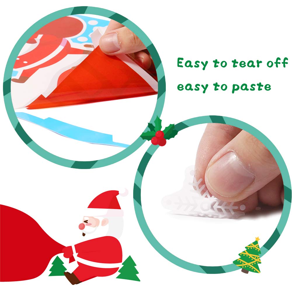161 PCS Christmas Snowflake Window Cling Stickers for Glass, Xmas Decals Decorations Holiday Snowflake Santa Claus Reindeer Decals for Party
