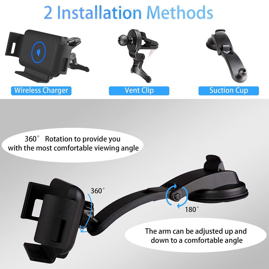 Wireless Car Charger Mount Compatible with Galaxy S24 Ultra/S24/S24+/S23 Ultra/S23/S22 Ultra/Note20, Car Phone Wireless Charger for iPhone 16/15/14/13/12/11 Series, Auto Clamp Air Vent Car Mount