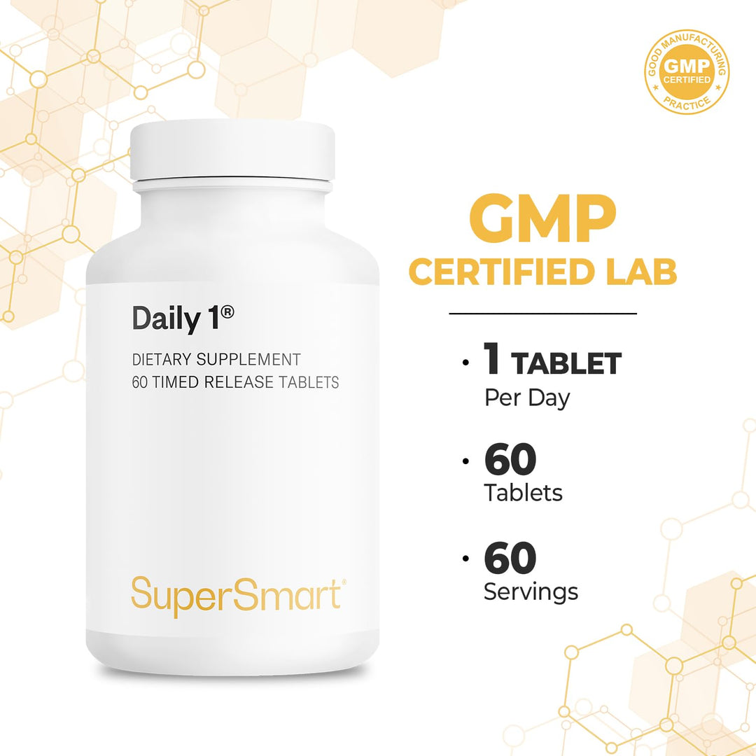 - Daily 1® Timed Release - Multivitamin Supplement for Women & Men - with BioPQQ®, Vitamin A, B, C, D & E, Biotin, Quercetin & Fisetin | Made in USA | Non-GMO & Gluten Free - 60 Tablets