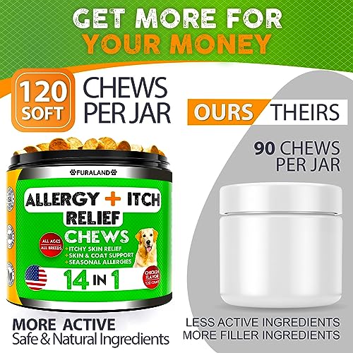 Dog Allergy Relief Chews - Dog Itch Relief - Omega 3 Fish Oil + Probiotics - Itchy Skin - Seasonal Allergies - Anti Itch Support & Hot Spots - Immune Supplement for Dogs