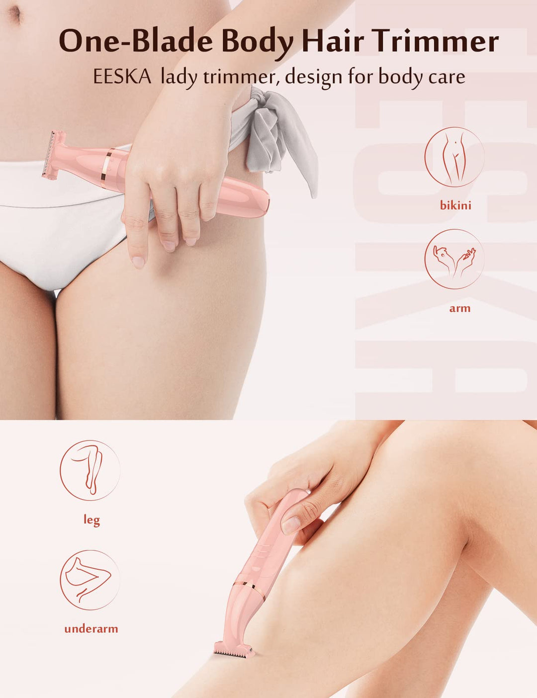 Electric Bikini Trimmer and Shaver for Women, 3-in-1 Electric Lady Razor for Bikini Legs Pubic Hair,Painless Bikini Trimmer Rechargable, Women Body Trimmer with 3 Trimmer Heads, IPX7 Waterproof