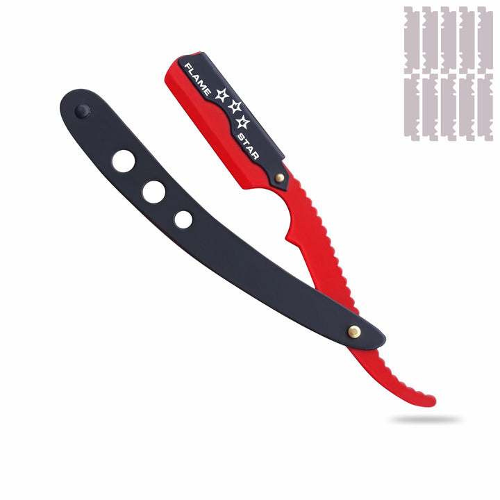 Black Red Barber Staright Edge Salon Hair Cut Razor 100% Stainless Steel with 10 Blades