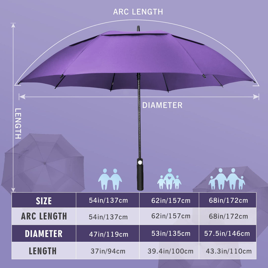 Large Golf Umbrella 62 Inch - Double Canopy Vented Golf Umbrellas for Rain Windproof Automatic Open Golf Push Cart Umbrella Oversize Stick Umbrellas for Men Women(Purple)