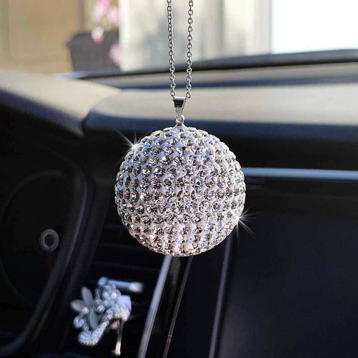 Crystal Ball Car Rear View Mirror Charm, Rhinestone Hanging Car Ornament, Bling Car Accessories for Women, Crystal Sun Catcher Ball Ornament, Car Interior Glam Decoration Charm(Silver)
