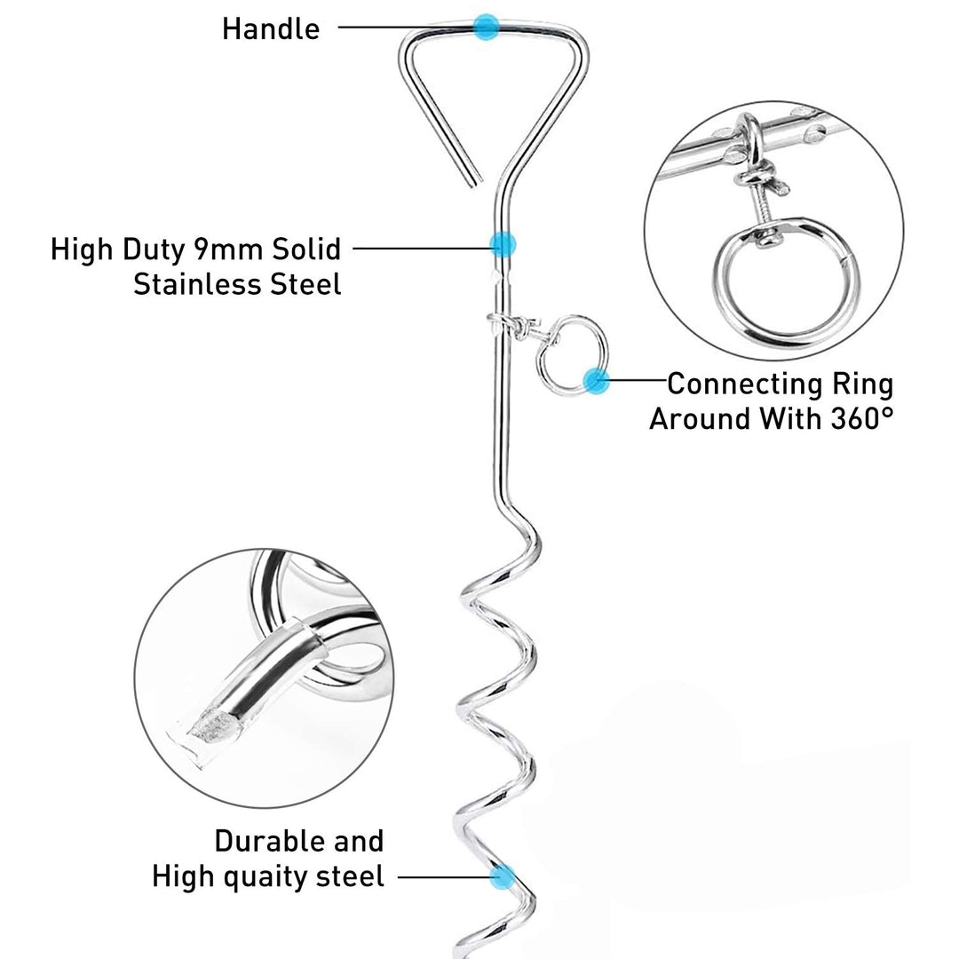 Dog Tie Out Cable and Anti Rust Spiral Stake , 30ft Outside Leash&Chain for Camping and Yard, 16'' Heavy Duty for Medium-Large Dogs Up to 125 lbs (30FT, Blue)