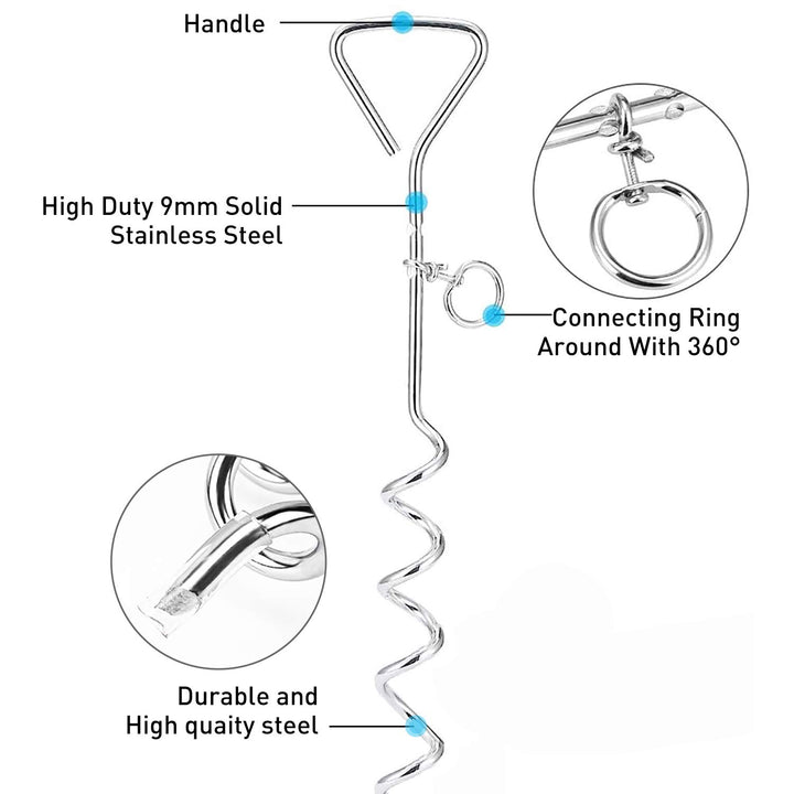Dog Tie Out Cable and Anti Rust Spiral Stake , 30ft Outside Leash&Chain for Camping and Yard, 16'' Heavy Duty for Medium-Large Dogs Up to 125 lbs (30FT, Blue)
