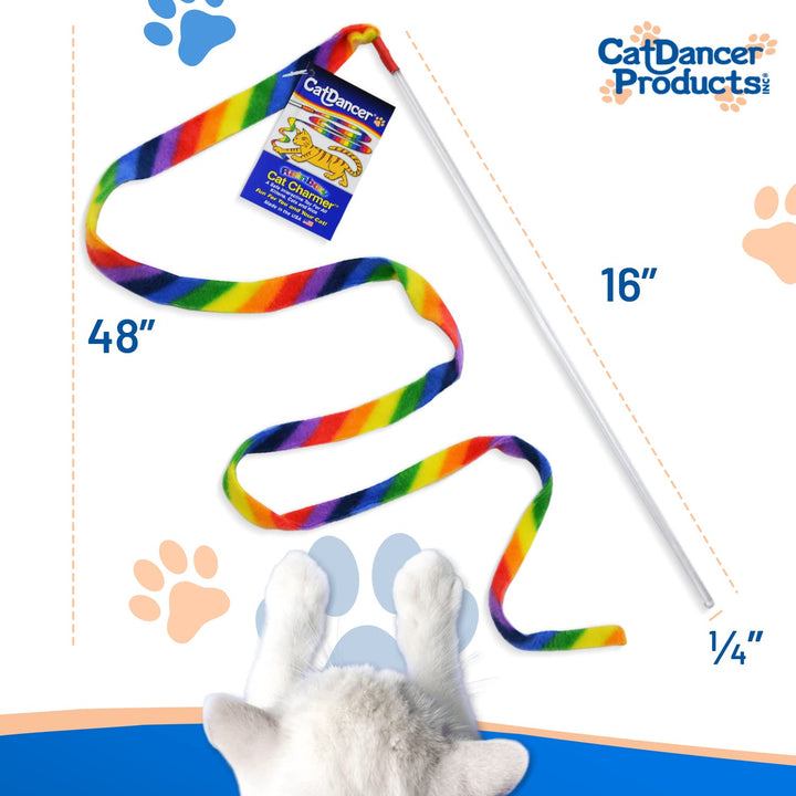Products Rainbow Cat Wand Charmer, Safe Teaser Wand for Indoor Cats & Kittens, Flexible Exercise Toy Made of Multicolor Fabric Ribbon, For Medium Breeds