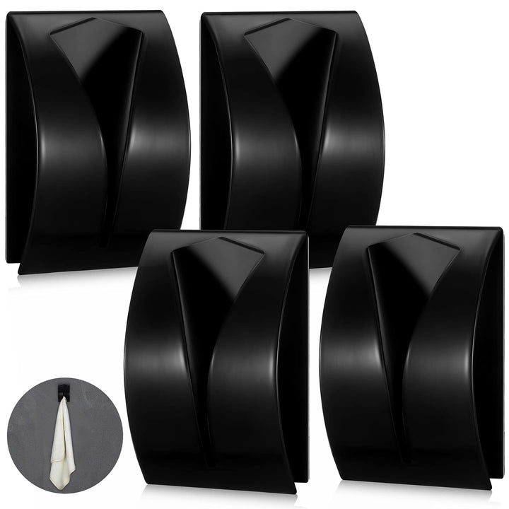 4 Pcs Self Adhesive Towel Hook Holder Grabber Stainless Steel Kitchen Dish Towel Hook Wall Mount Non Drilling Towel Hangers Rack Hand Towel Hook Tea Towel Holders for Bathroom (Black)