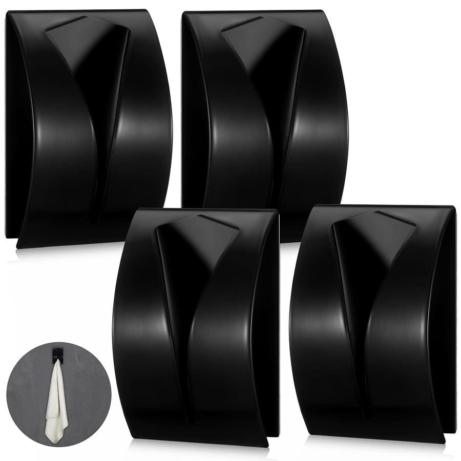 4 Pcs Self Adhesive Towel Hook Holder Grabber Stainless Steel Kitchen Dish Towel Hook Wall Mount Non Drilling Towel Hangers Rack Hand Towel Hook Tea Towel Holders for Bathroom (Black)