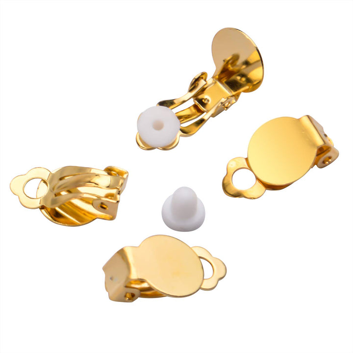 50pcs Round Flat Back Tray Earring Clips Non Pierced Earring Components and 50pcs Soft Cushion for DIY Earrings Jewelry Making,Gold