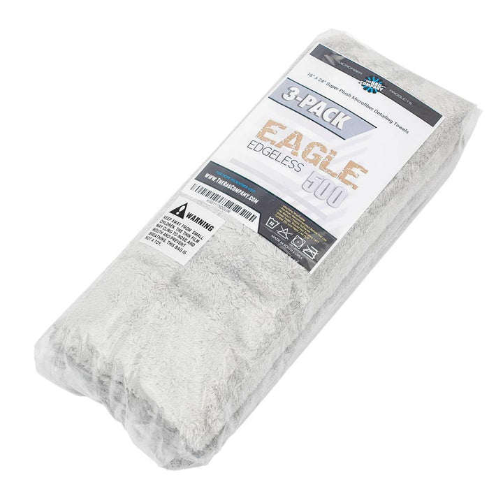 - Eagle Edgeless 500 (3-Pack) Professional Korean 70/30 Blend Super Plush Microfiber Detailing Towels, 500GSM, 16in x 24in, Ice Grey