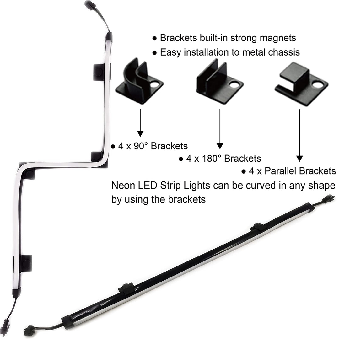 NEON RGB LED Strip for PC, 48 LEDs 2 x 15.7inch RGB Strips for for Motherboards 12V 4Pin RGB LED Header, Easy to Install with 12 pcs Strong Magnetic Brackets