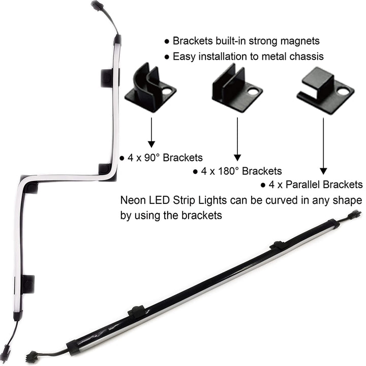 NEON RGB LED Strip for PC, 48 LEDs 2 x 15.7inch RGB Strips for for Motherboards 12V 4Pin RGB LED Header, Easy to Install with 12 pcs Strong Magnetic Brackets