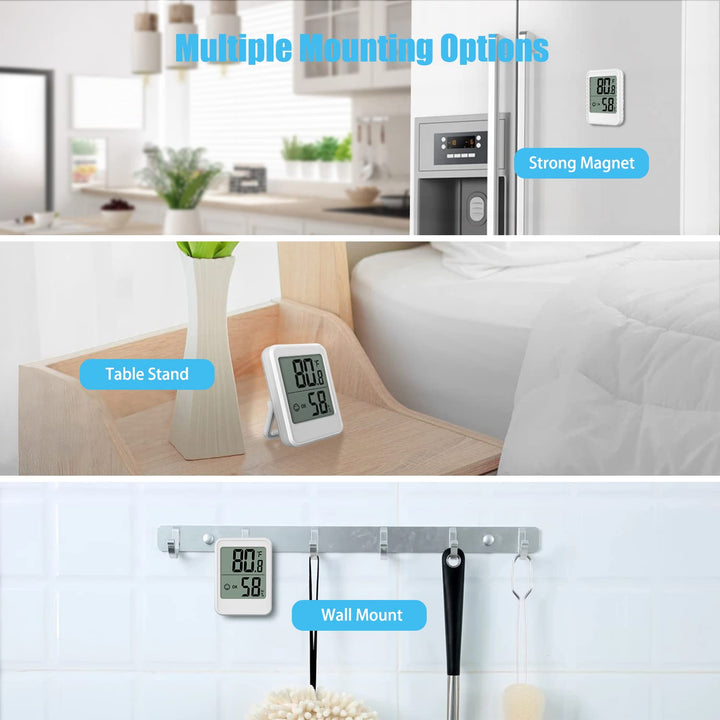 Digital Hygrometer Thermometer Room Thermometer Indoor Thermometer for Home with Temperature and Humidity Monitor, Wall Mount, Mini Size, Big Numbers, White