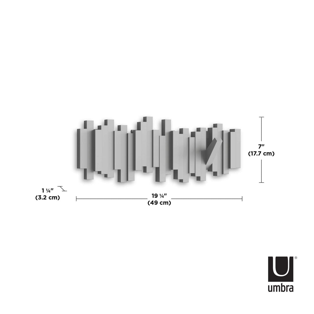 Sticks Wall-Mounted Coat Rack Rail Hook with 5 Retractable Pegs – Modern, Space-Saving Storage Organizer, Grey