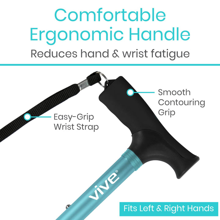Folding Cane - Foldable Walking Cane for Men, Women - Fold-up, Collapsible, Lightweight, Adjustable, Portable Hand Walking Stick - Balancing Mobility Aid - Sleek, Comfortable T Handles (Teal)