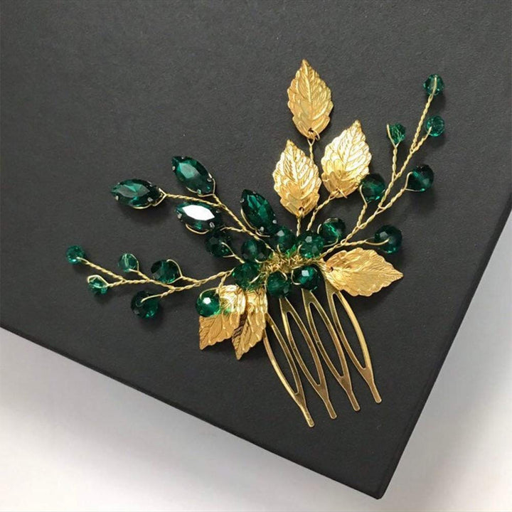 Bridal Leaf Hair Comb Green Crystal Headpiece Vintage Emerald Wedding Bridesmaid Hair Accessories for Women and Girls