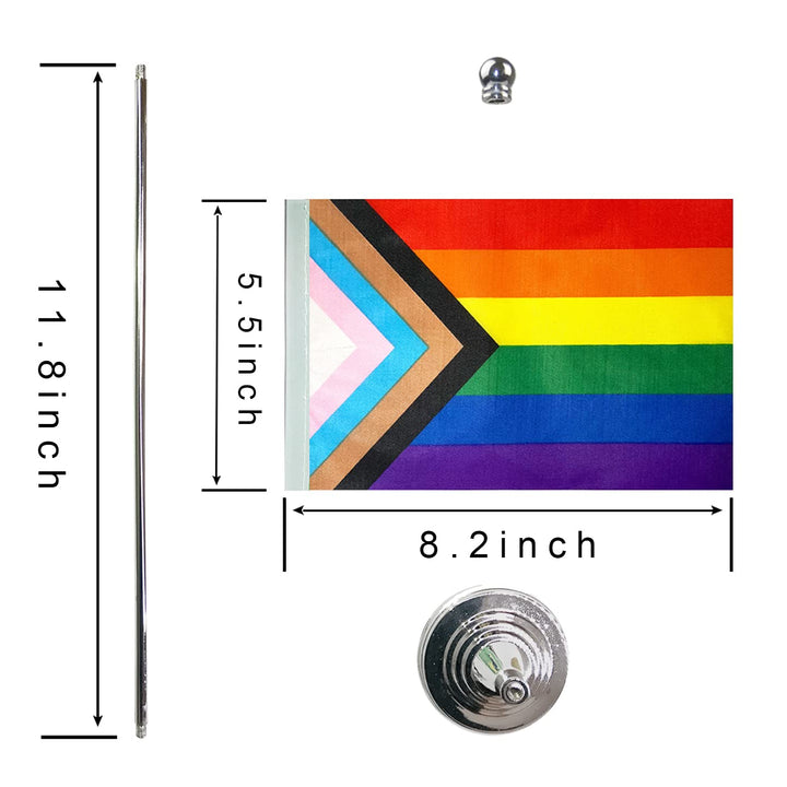 2 Pack Progress Pride Rainbow flag Gay table flag,Small Mini LGBT Desk Flags With Stand Base,American Rainbow Mardi Gras Party Decorations Supplies