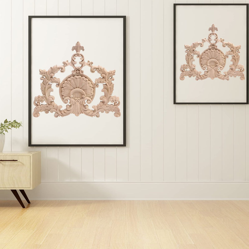 Wood Carved Corner Furniture Onlay Wooden Applique Unpainted Home Decor(04,31x28cm/12.2x11.02inch)