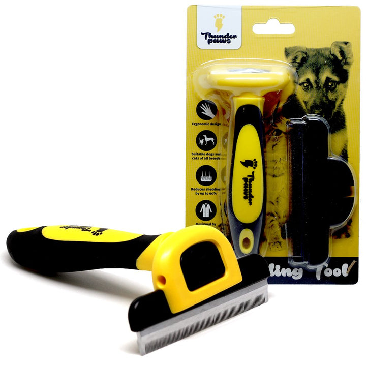 Best Professional De-Shedding Tool and Pet Grooming Brush, D-Shedz for Breeds of Dogs, Cats with Short or Long Hair, Small, Medium and Large (Yellow)