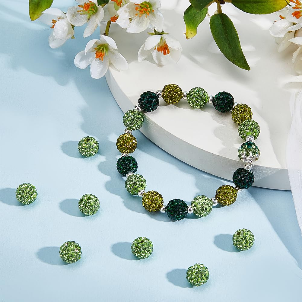 100pcs 10mm Green Rhinestone Beads Green Polymer Clay Beads Crystal Beads Pave Disco Ball Clay Beads Round Diamond Clay Beads for Necklace Bracelet Jewelry Making DIY Crafts