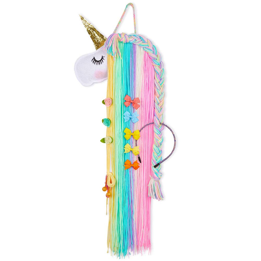 Unicorn Hair Clips Holder Rainbow Yarn Tassels Hair Bows Storage Shy Unicorn Face Headband Organizer Unicorn Theme Party Decorations