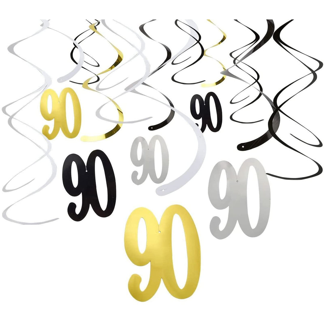 Blue Panda 30-Count Swirl Decorations - Happy Birthday Party Supplies, 90th Birthday Party Streamers, Hanging Whirl Decorations, Hanging Length: 36.5 Inches