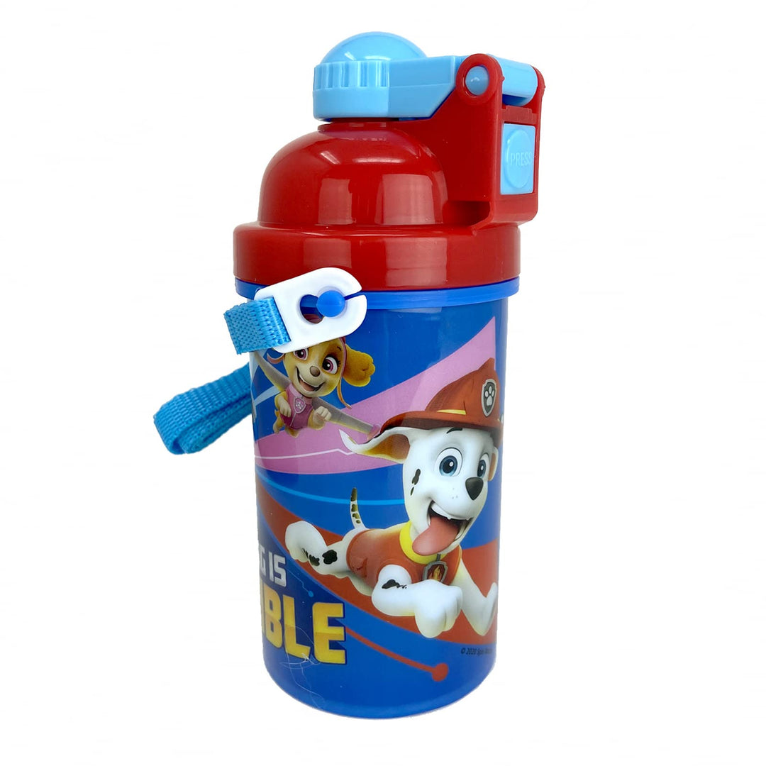 Paw Patrol Friends Carrying Strap One Touch Water Bottles with Reusable Built in Straw - Safe Approved BPA free, Easy to Clean, Perfect Gifts for Kids Girls Boys, Goodies Home by Zak design