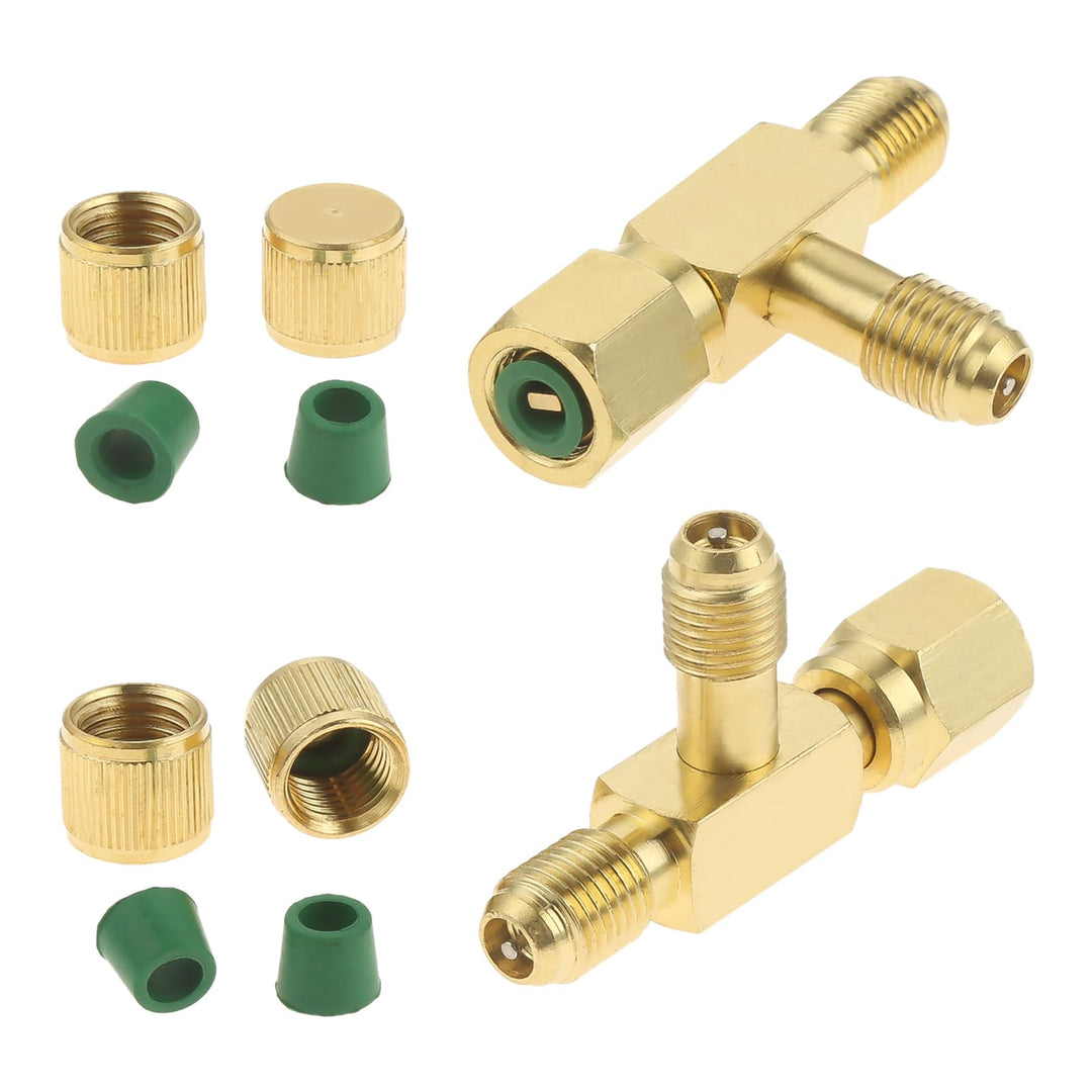 2PCS Quick Coupler Access Tee, 1/4'' Valves Core Tee Adapter with Swivel Connector, Fits for Gauge Deep Vacuum Pump Manifold