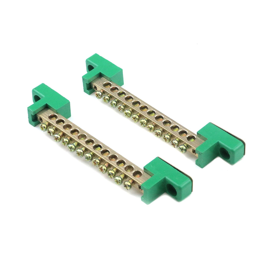 Terminal Bus Bar 12 Positions Screw Brass Terminal Grounding Strip Bus Bar Block Green Terminal Block Pack of 5
