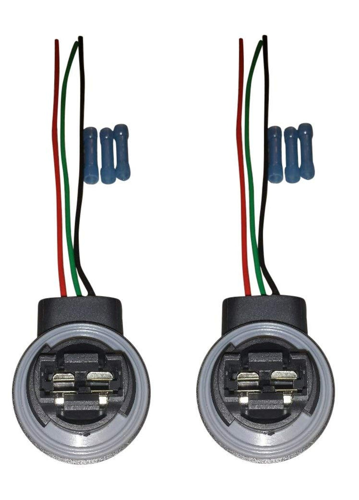 (SET OF TWO) 3157/4157 Wire Harness Pigtail Socket for LED and Standard Bulbs Turn Signal, Brake Light, DRL, Daytime Running Lights, Backup, Reverse Lights