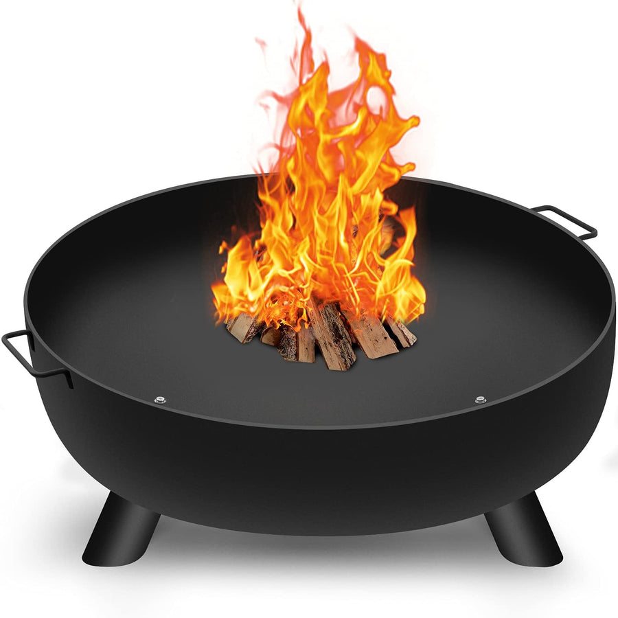 Fire Pit Outdoor Wood Burning Firepit for Outside Fire Bowl 28 inch Cast Iron Large Round for Bonfire Campfire Patio Backyard Deck Camping Heavy Duty Metal Rustproof Black