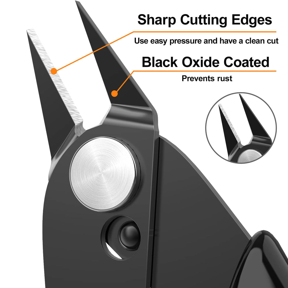 Micro Wire Cutter Jewelry Wire Cutters Zip Tie Cutters 2-Pack Flush Cut Nippers Precision Small Side Cutting Pliers for 3d Print, Plastic Models, Jewelry, Electronics, Black, 5 Inches