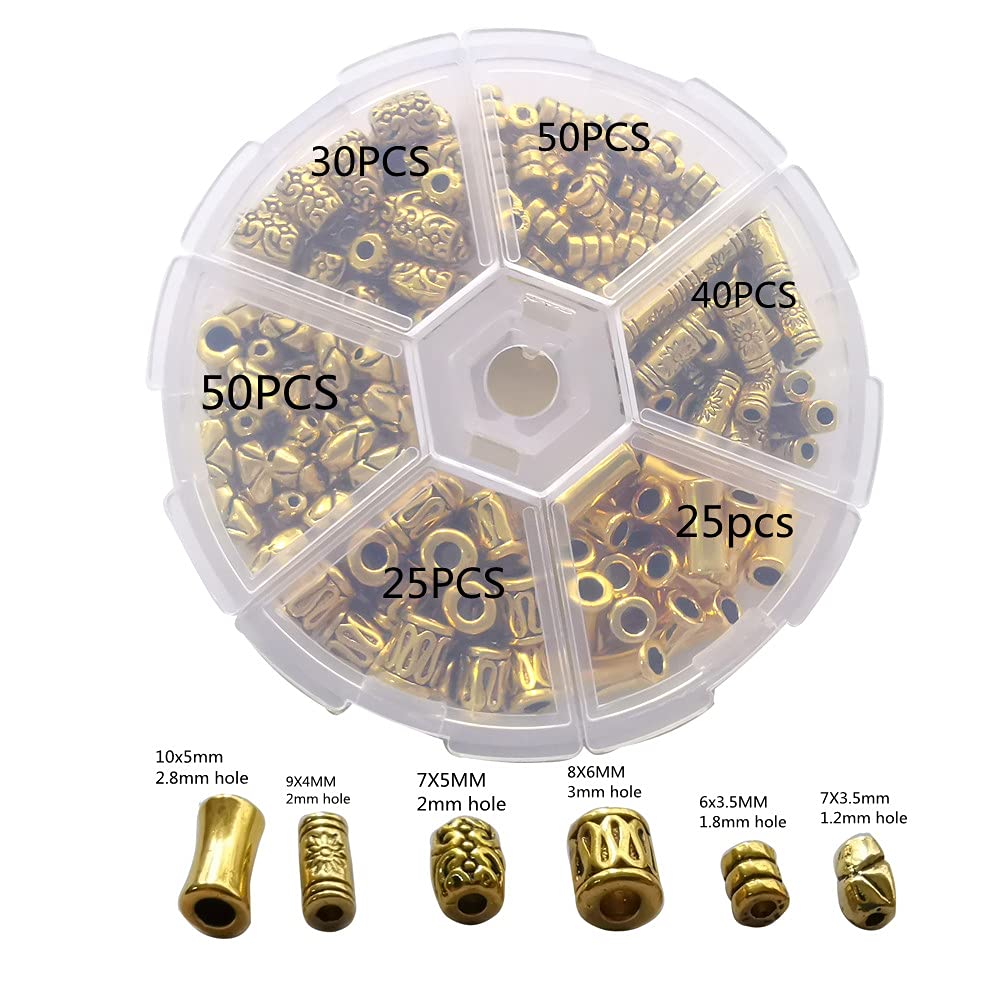 ChangJin One Box of 350PCS Antiqued Gold Metal Tube Spacer Beads for Jewelry Making